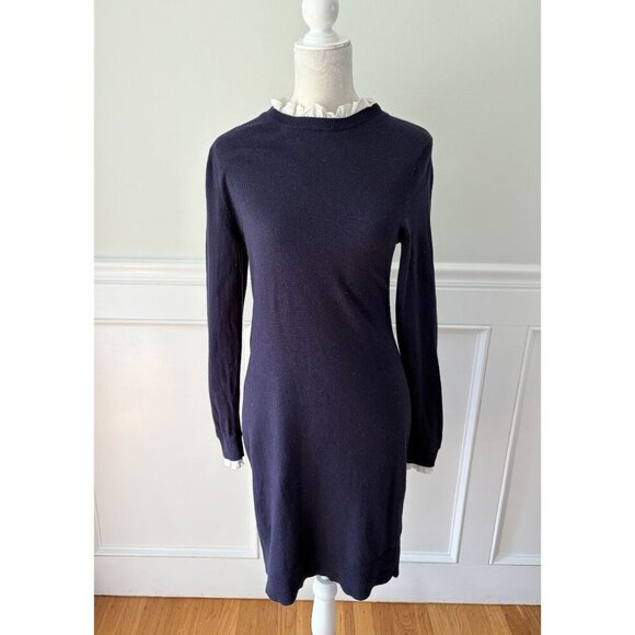 Boden Beatrice Sweater Dress Ruffle Neck Collar Navy Blue 6 - Picture 4 of 7